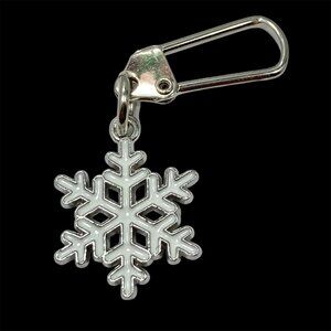 Silver Snowflake Zipper Pull Clip On Charm White Enamel Bag Purse Charm Plated